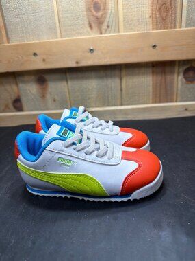 Puma Roma Toddler Boys Size 9C White Orange Yellow Sneakers Shoes NWOB 389356-01